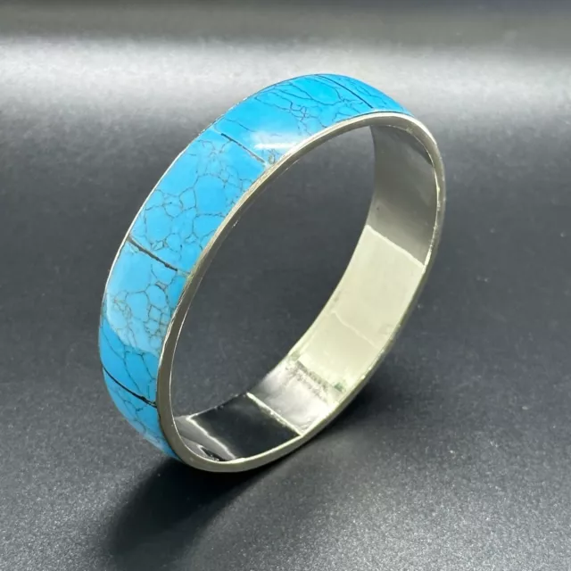 Beautiful Afghan Handmade Vintage Pressed Turquoise SilverPlated Stunning Bangle 2