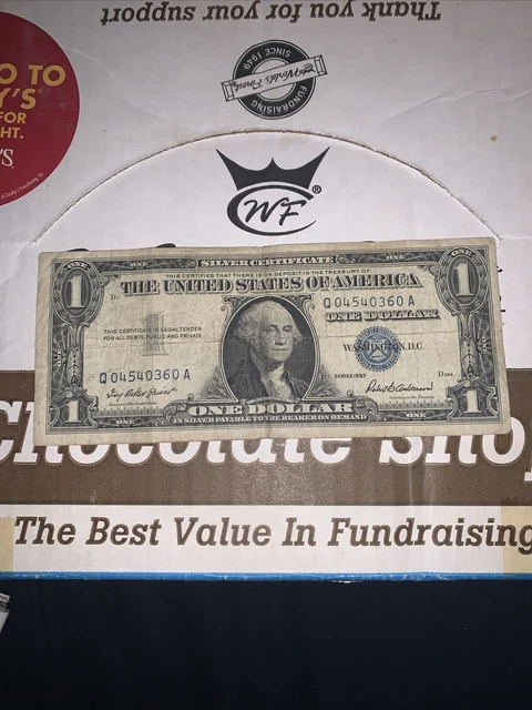 ✔ One 1957 Blue Seal $1 Dollar Silver Certificate, VG/VF, Old US One Dollar Bill