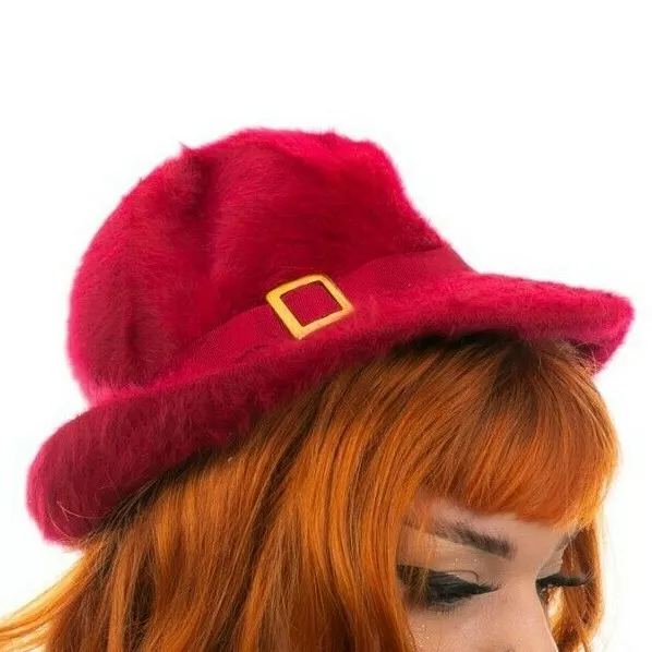 Cappello Trilby Vintage Rosso e Oro Nastro Fibbie