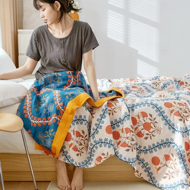 98 in X 90 in Pure cotton blanket bed cover summer quilt 4 layers gauze blanket