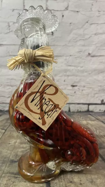 Art For The Table Three Chili Vinegar In Glass Rooster Decanter With Tag