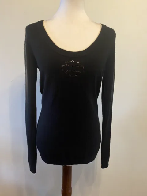 Harley Davidson Sweater Womens M Black Long Sleeve Scoop Neck Acrylic