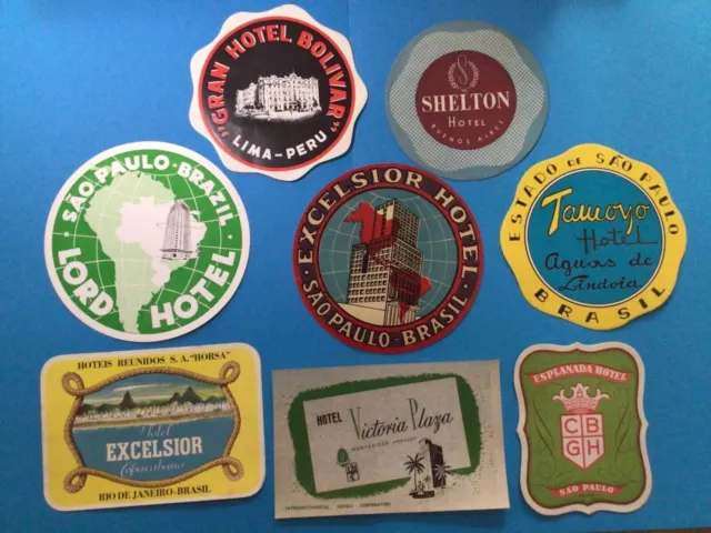 Eight Old hotel tourist advertising trunk luggage travel labels  Ref 58265