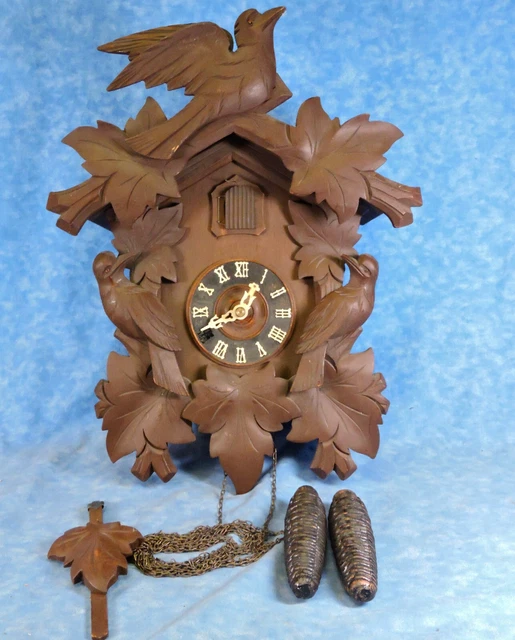 VTG THREE BIRDS Cuckoo Clock REGULA Black Forest Germany for Repair 59