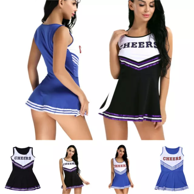 Damen Mädchen Cheerleader Kostüm Uniform Karneval Minikleid Turnen Bekleidung