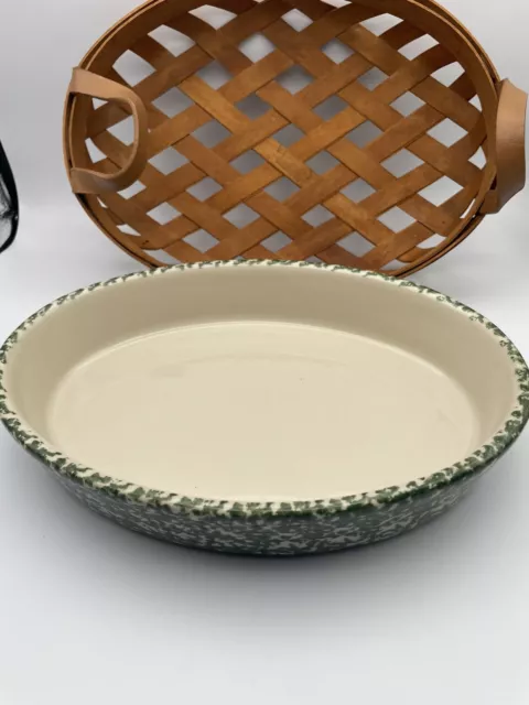 Workshops of Gerald Henn Green Spongeware Baking Casserole Dish with Henn Basket