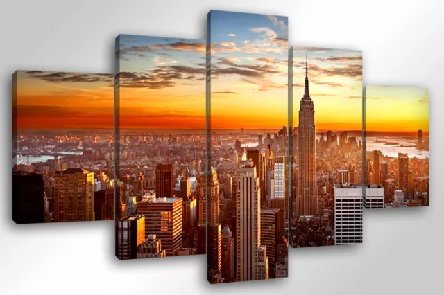 Quadro Moderno 5 pz. NEW YORK CITY  5 pz. cm 150x90 arredamento stampa su tela