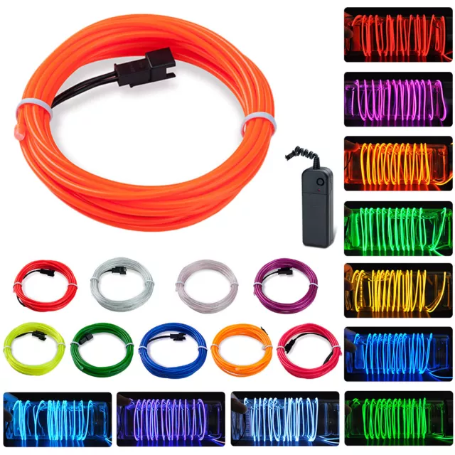 EL Wire String Strip Rope Tube Neon LED Lights Glow Car Interior Battery Powered