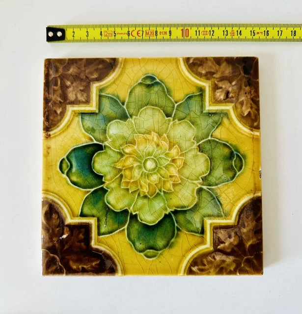 Antique Victorian Art Nouveau Art Deco Flower Ceramic Tile Beautiful Excellent