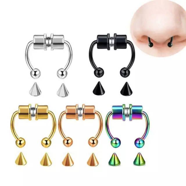 Magnetic Fake Septum Nose Ring Segment Clicker Clip on Non Piercing Jewellery