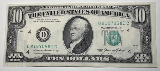 1985 $10 Ten Dollar Bill Federal Reserve Note  Cleveland OH Vintage Currency