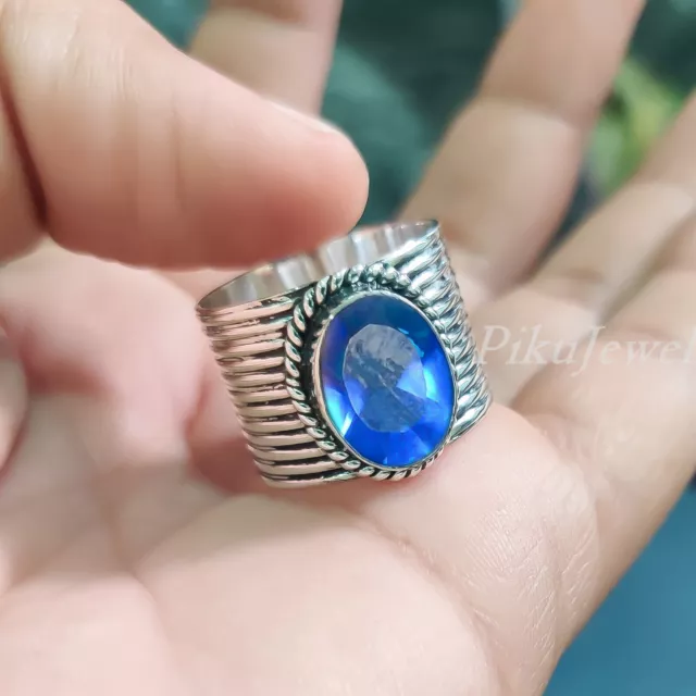 Anello con pietre preziose a taglio ovale blu tanzanite Gioielli unisex in...