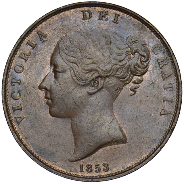 1853 Penny (Ot) - Victoria British Copper Coin - Very Nice