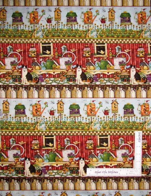 Birdhouse Bird Houses Garden Stripe Cotton Fabric SPX 23255 Home Sweet - Yard
