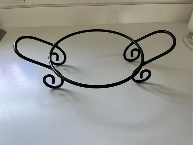 Black Wrought Iron Round Pedestal Stand Pottery Pasta Bowl Holder 10” Wide