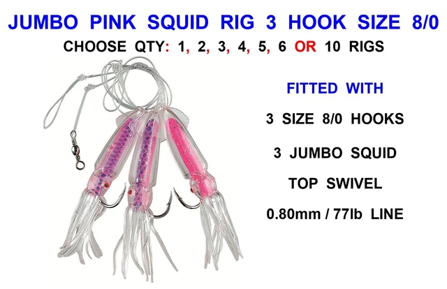 10 X Green/Pink Muppet Sea Fishing Rigs - 5 Hook Traces, Size 3/0