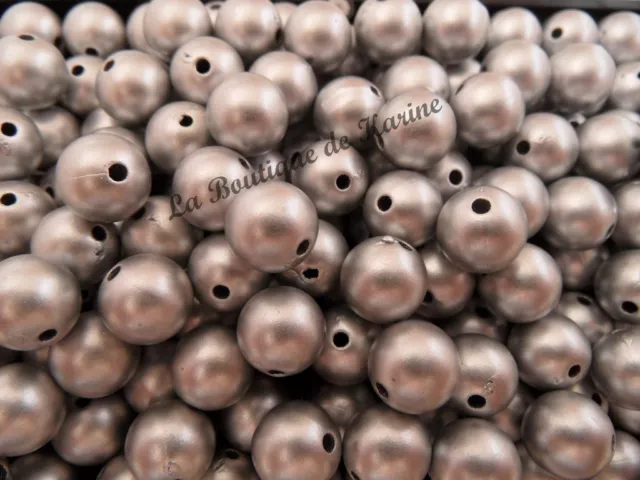 LOT DE 25 PERLES RONDES ACRYLIQUES GRIS 10 mm - CREATION BIJOUX