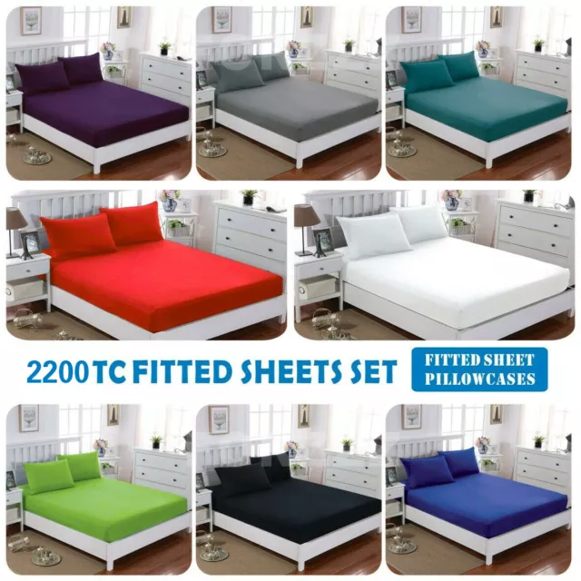2200TC Ultra Soft Fitted Sheet Set Single/KS/Double/Queen/King/SK Bed (No Flat)