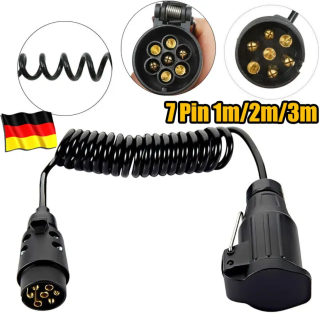 Anhänger Fahrzeug Spiralkabel 7 Pol Stecker 12V 100/200/300cm Verlängerungskabel