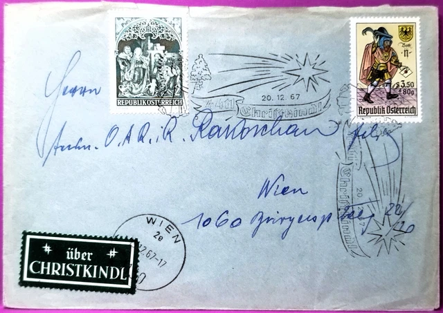 CHRISTKINDL 1967  Christkindlstempel  mit Laufzettel, echt gelaufen!