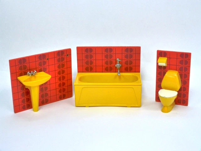 Vintage Lundby Dollhouse Bathroom X 3 Pieces Set - Sink - Bathtub & WC -B75 G845