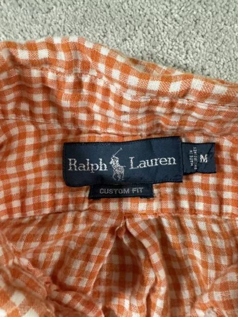 POLO RALPH LAUREN 100% Linen Long Sleeve Shirt Orange Gingham Checks ...