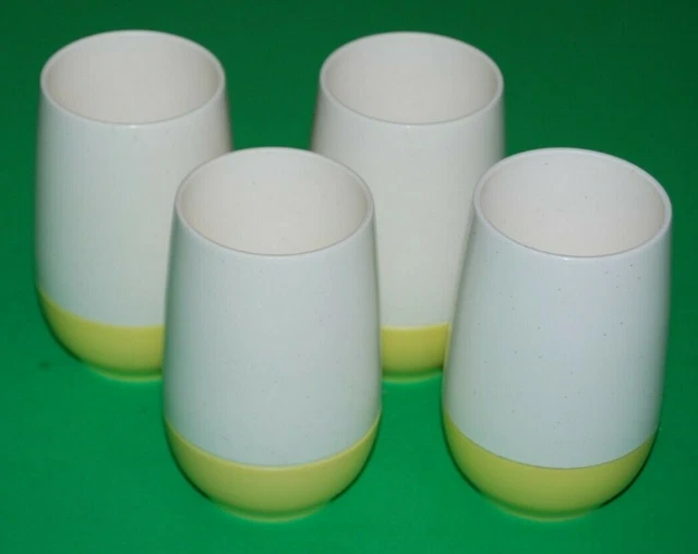 Lot 4 Bopp-Decker Plastics Birmingham MI Yellow White Milk Juice Tumbler Glasses Lot 4 Bopp-Decker Plastics Birmingham MI Yellow White Milk Juice Tumbler Glasses
