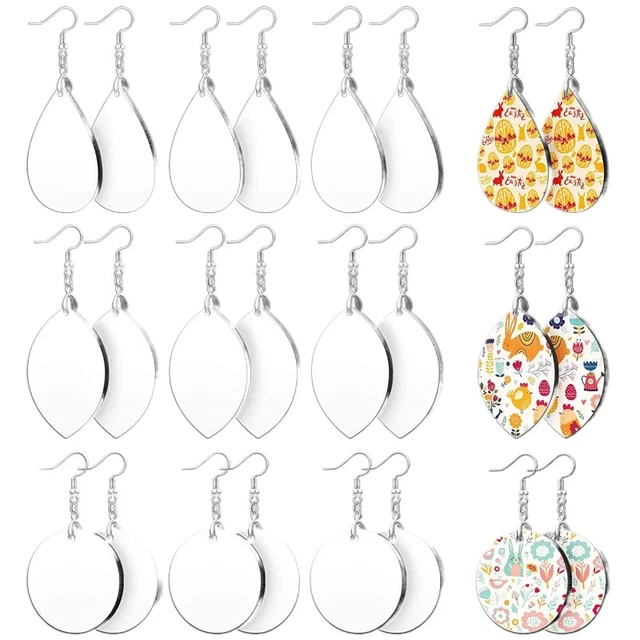24x Sublimation Earring Blank Teardrop Leaf Round Heat Transfer Earrings for DIY