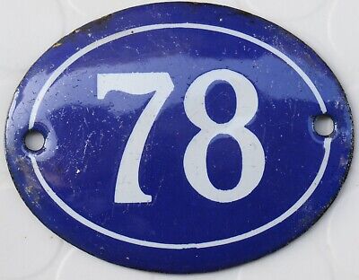Old blue oval French house number 78 door gate plate plaque enamel steel sign