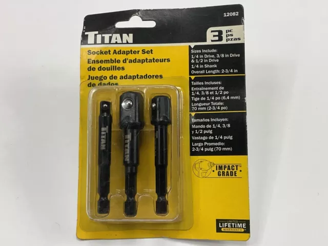 Titan 12082 Hex To Square Impact Socket Adapter Set (3 Pieces)