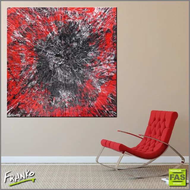 MODERN ABSTRACT ART Painting Black White Red Textured Canvas ...