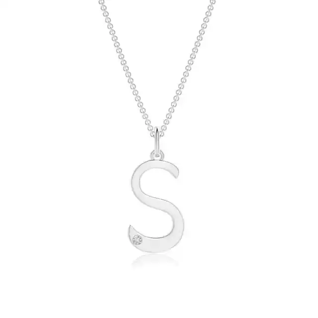 ANGARA 1.5mm Diamond Capital "S" Initial Pendant Necklace in 14K White Gold