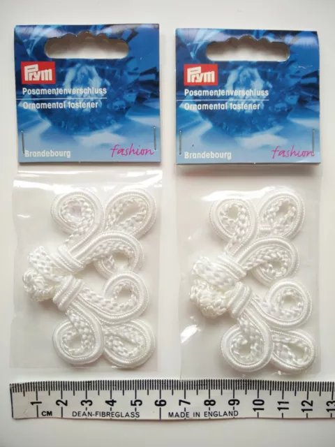 Prym Hand Stitches Frog Fastener Closure Buttons 2 Pairs White 110X45mm Germany