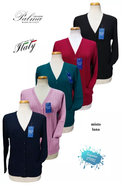 Maglia donna cardigan misto lana aperta classica made in Italy CREAZIONI PALMA