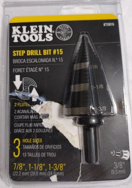 Klein Tools KTSB15 Step Drill Bit #15 Double Fluted 7/8 to 1-3/8-Inch