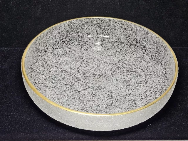 Boston & Sandwich Flint Glass Craquelle Overshot 8 1/2" Art Glass Bowl With Gold