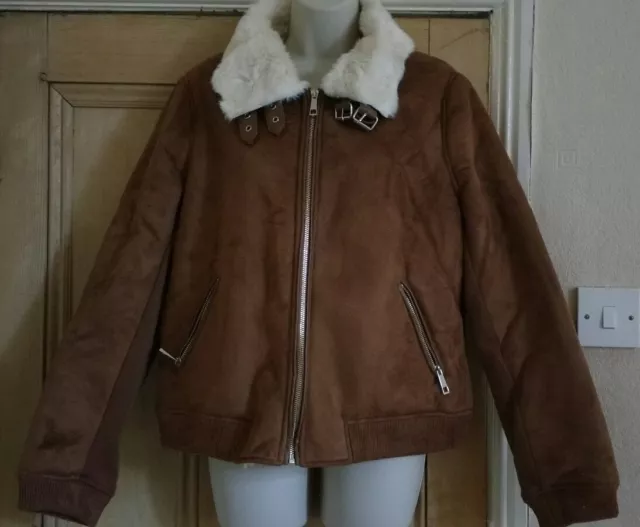 Giacca In Pelliccia Sintetica River Island Donna Ladys Biker Stile Biker. Uk 16