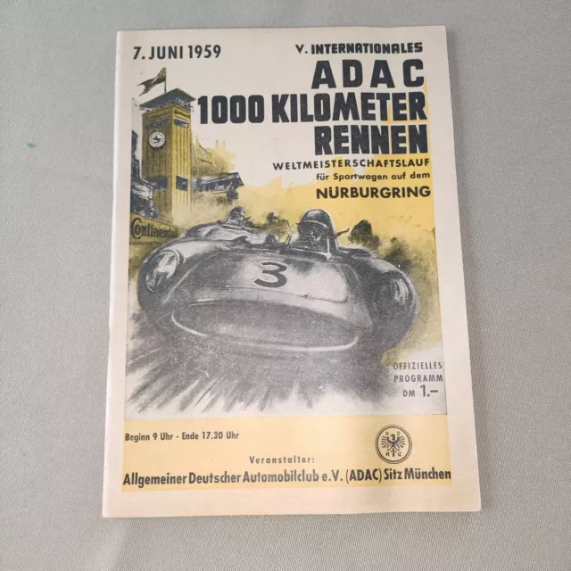 ADAC 1000 KM Rennen Nürburgring7. Juni 1959, Rennprogramm