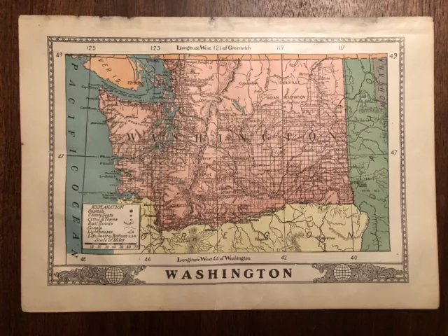 Vintage Color WASHINGTON STATE Print Plate 6.5" x 9" Unframed