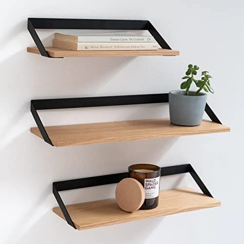 Set Di 3 Mensole Sospese A Parete Galleggianti - 60 Cm X 15 Cm, Nero, Design Moderno, Fino A 7 Kg, Per Libri E Decorazioni