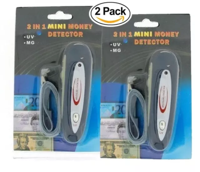 2 Pack 2 in 1 Mini Counterfeit Money Dollar Bill Detector & Currency Checker