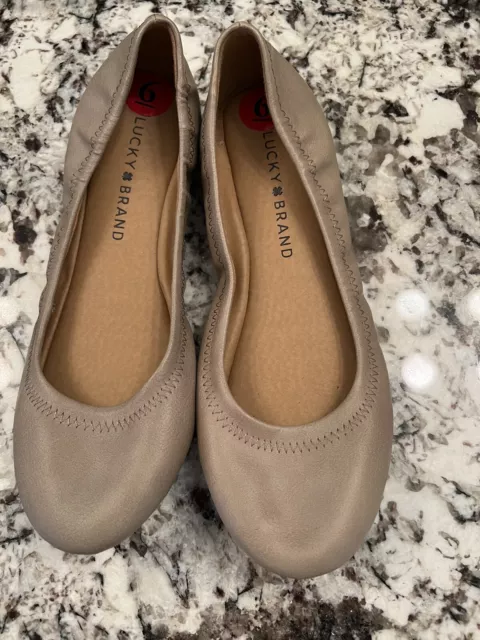 Lucky Brand Womens Emmie Tan Leather Ballet Flats Shoes 6 Medium:B..taupe/stone