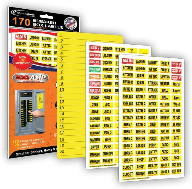 170 CIRCUIT BREAKER Decals 100 AMP Set Vinyl Labels for Breaker