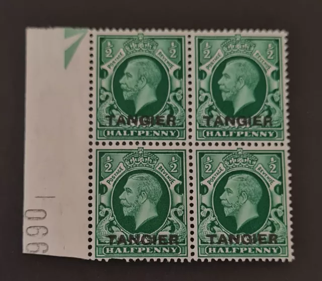 Morocco Agencies Tangier 1934 GV 1/2d Green  SG 23 5Control Block Of 4. (123)