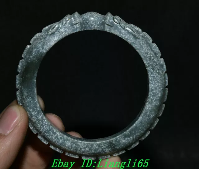 3" Old China Ancient Hetian Jade of Han Dynasty Palace Dragon Jewelry Bracelet