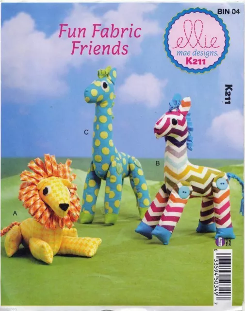 Kwik Sew Sewing Pattern 211 Soft Stuffed Toys Lion Zebra & Giraffe by Ellie May