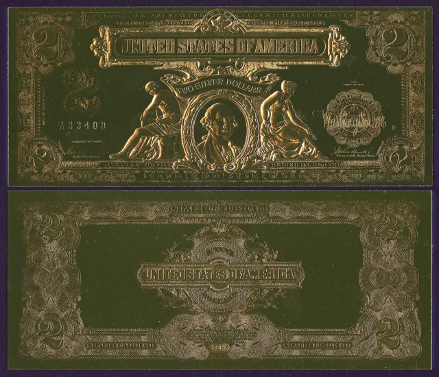 Usa 3D 1899 Silver Certificate$2  Dollar - Gold Foil Gem Unc