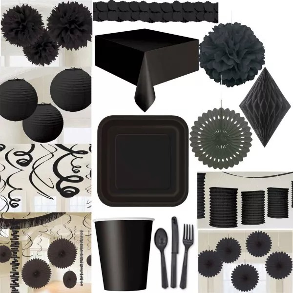 Negro Partydeko Negro Niños Cumpleaños Decoración Artículos Fiesta Set