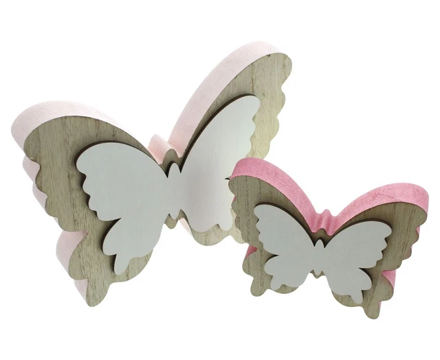 Salvare Set 2x Farfalla " Rosa ", 2er Decorazione IN Legno Natura Bianco, 4