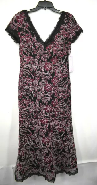 JS Collections Womens Black Pink V-Neck Short Sleeves Embroidered Mesh Dress